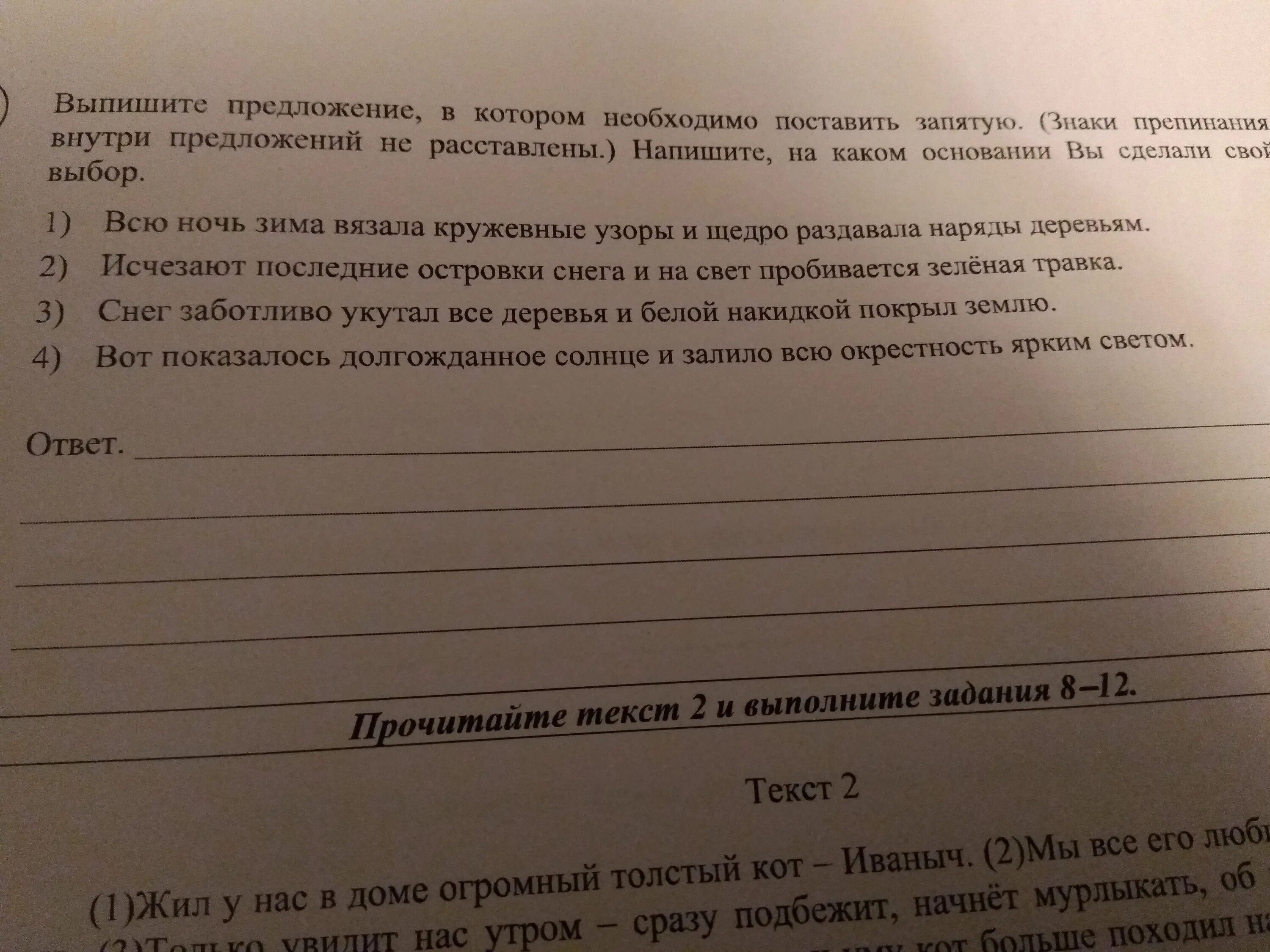 Выпишите предложение где нужно поставить тире. Выпишите предложение в котором необходимо поставить запятую. Основная мысль текста про кота Иваныча. Выпишите предложение к котором нужно поставить тире дед Павло.