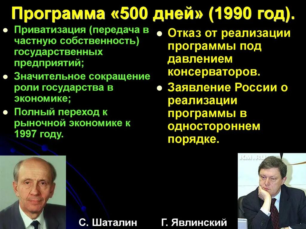 1991 год приватизация. Шаталин Явлинский 500 дней. Экономическая реформа 500 дней. План Явлинского 500 дней. Программа 500 дней.