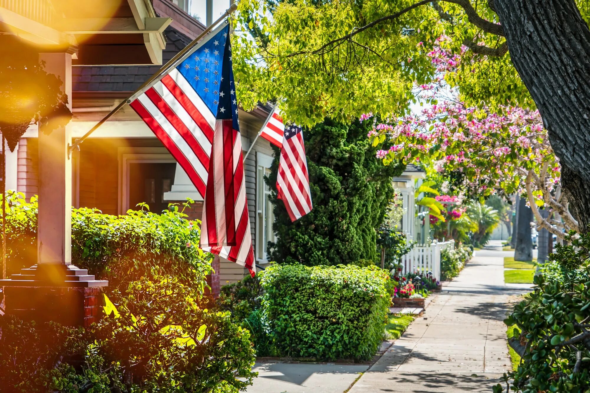 Разнообразия сша. Нейборхуд в Америке. Жизнь в США. Дом с американским флагом. Американские домики с флагом.