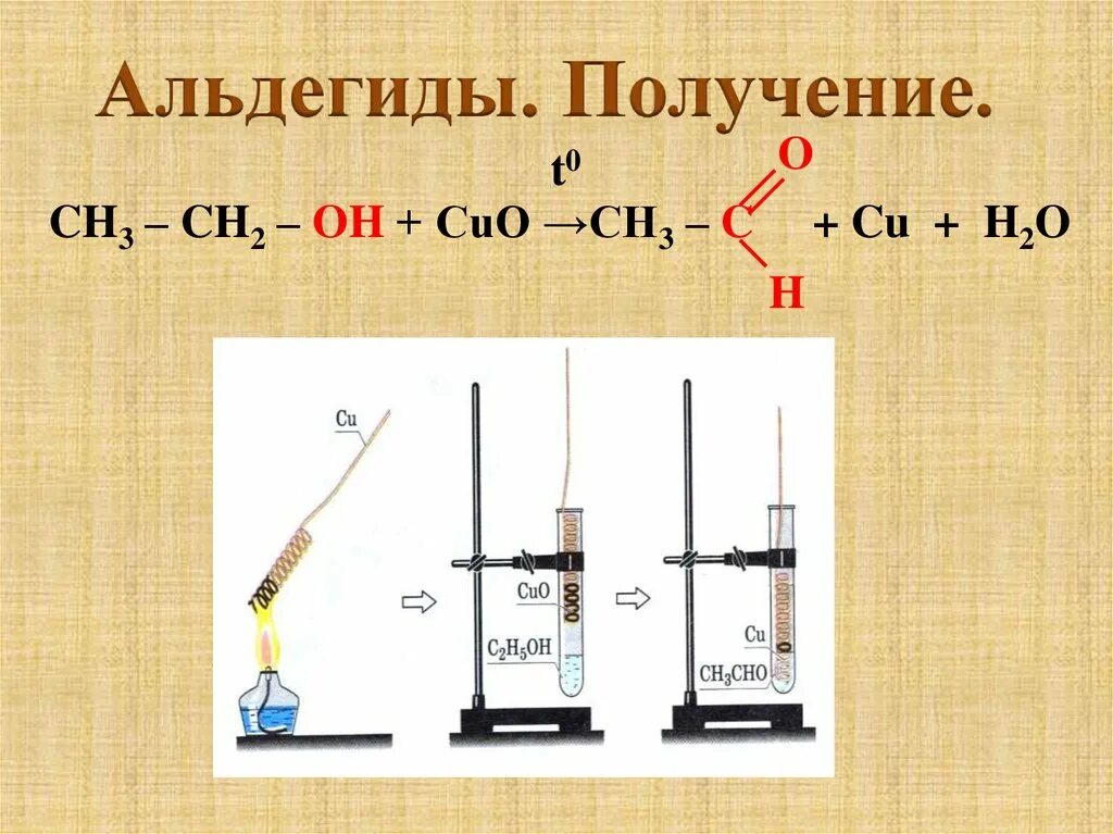 Альдегид + Cuo. Получение альдегидов в лаборатории. Реакция с Cuo альдегиды. Взаимодействие альдегидов с Cuo.