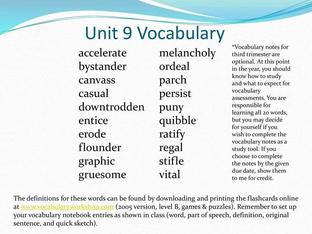 Unit 9 vocabulary