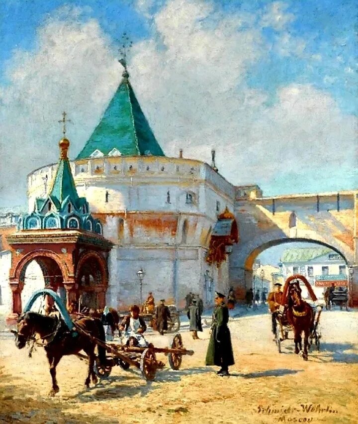 Картины конца 18 века. Юон Москворецкий мост. Юон Лубянская площадь.