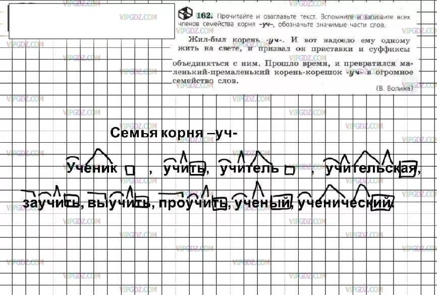 Запишите всех членов семейства корня уч. Вспомните всех членов семейства корня уч. Вспомните и запишите всех членов семейства корня уч. 162 Русский язык 6 класс.