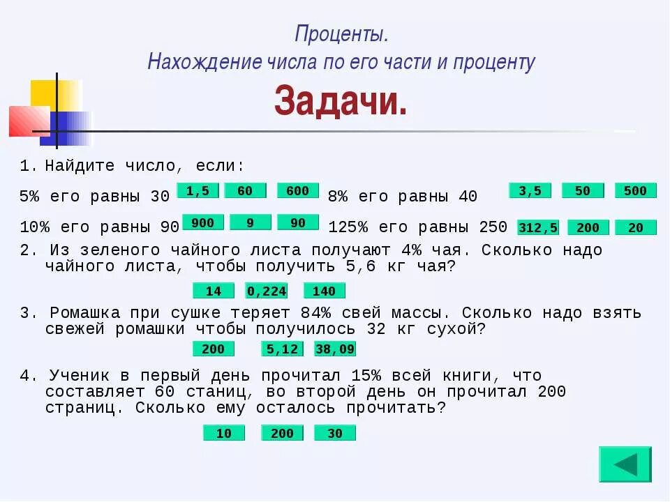 Задачи на нахождение части от числа. Задачи на нахождение числа по его части. Задачи на дроби и проценты. Задачи на часть от числа и числа по его части 5.