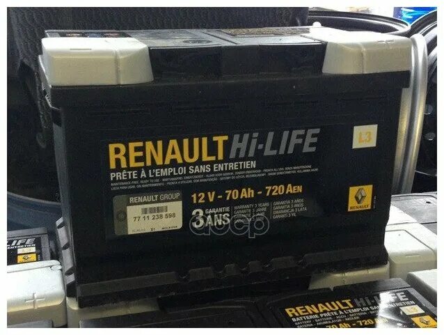 Аккумулятор 12v l3 70ah. Аккумулятор Renault Hi-Life 12v 70ah. АКБ Рено 70ah 720а. 7711238598 Renault аккумулятор. Аккумулятор Renault Standart 70 Ач.