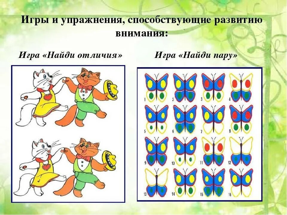 Формы развития внимания. Упражнения на внимание. Занятия для дошкольников на внимание. Задания на тренировку внимания. Игровые упражнения на внимание.