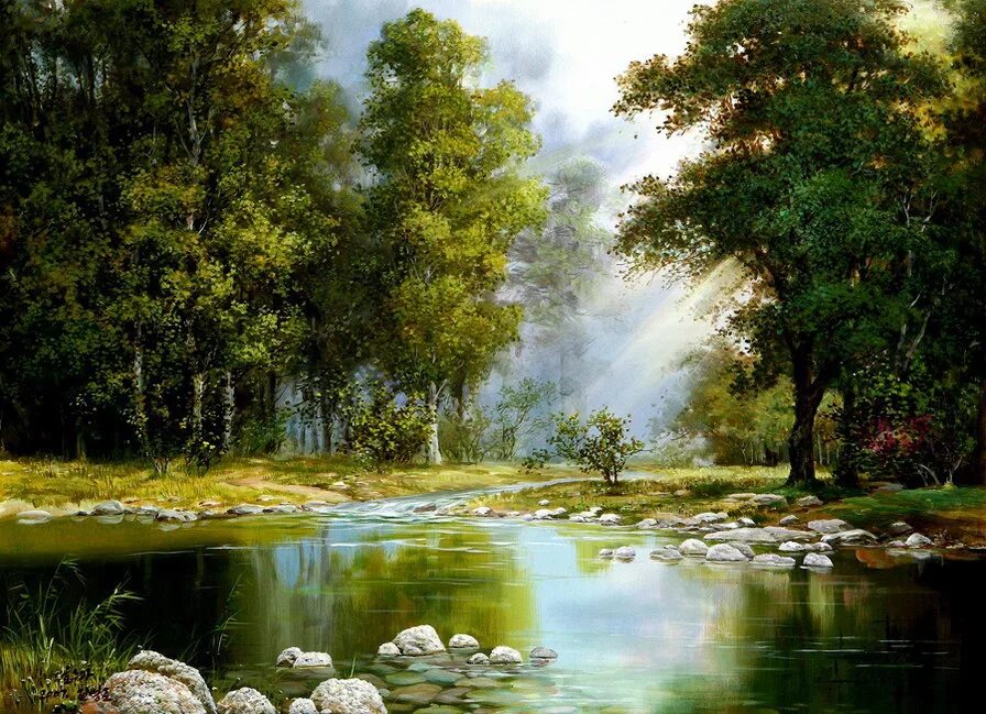 Озеро живопись. Художник Lee Yong su (Корея). Lee Yong su художник картины. Живопись природа. Пейзаж с озером в живописи.