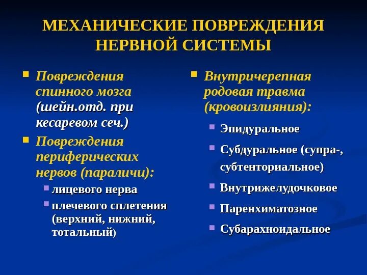 Травмы периферической нервной системы. Повреждение центральной нервной системы. Травмы центральной нервной системы.