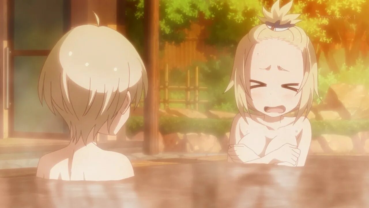 Get your new game. New game! fanservice. anime onsen bath. аниме small adventures.