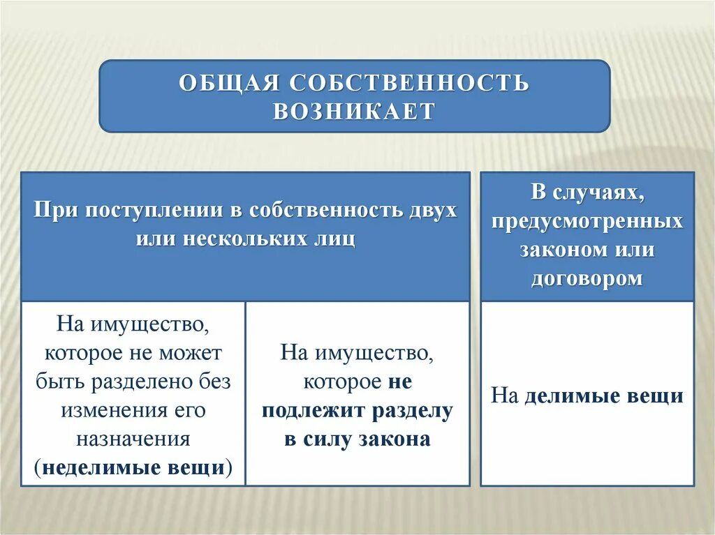 Долевое имущество гк. Право общей совместной собственности виды. Понятие общей собственности. Понятие и виды общей собственности.