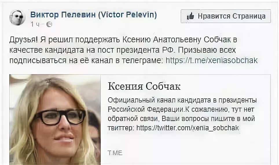 Сколько набрала собчак на выборах. Собчак телеграмм. Цитаты Пелевина о женщинах.