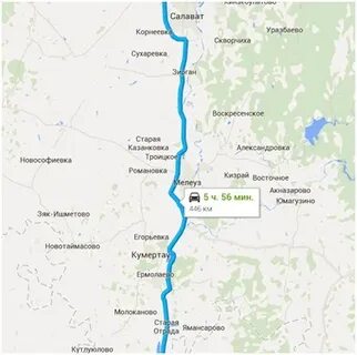 Уфа салават расстояние по трассе