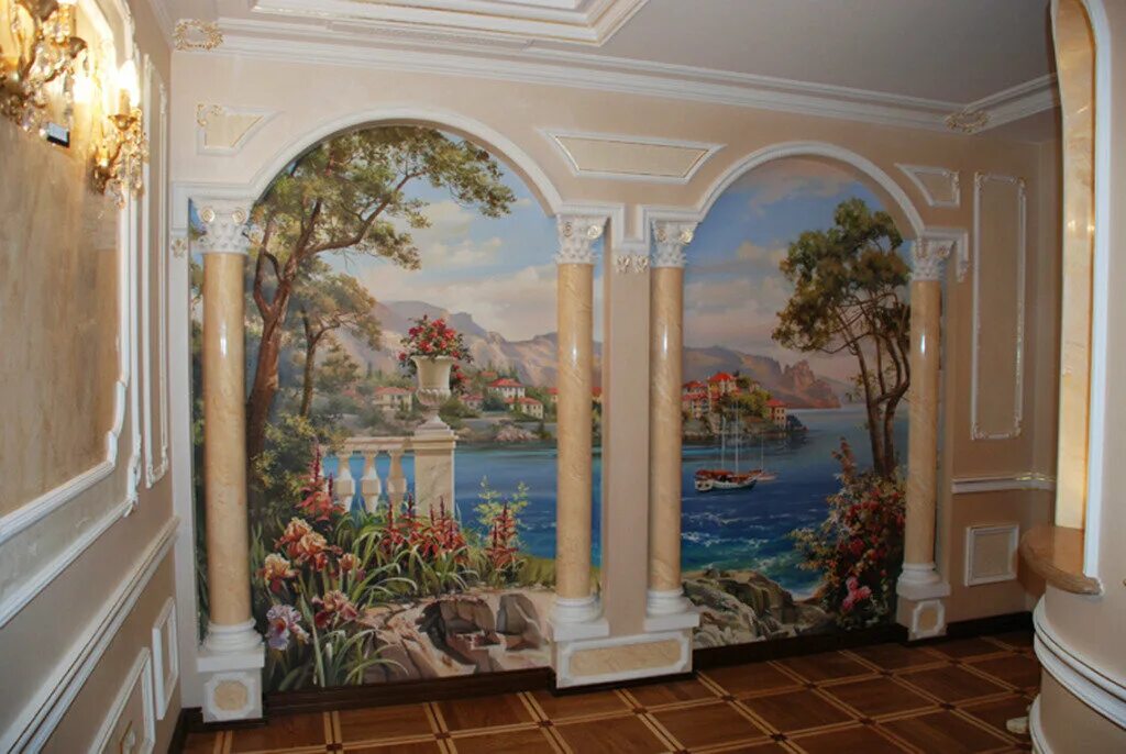 аффреско фонтан греция. фреска в средиземноморском стиле. рим фрески колоннада. арочный дверной проем. греческие фрески аффреско.