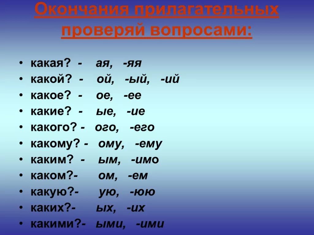 Какие. Окончание. Все окончания. Какие есть окончания. Окончания прилагательных.