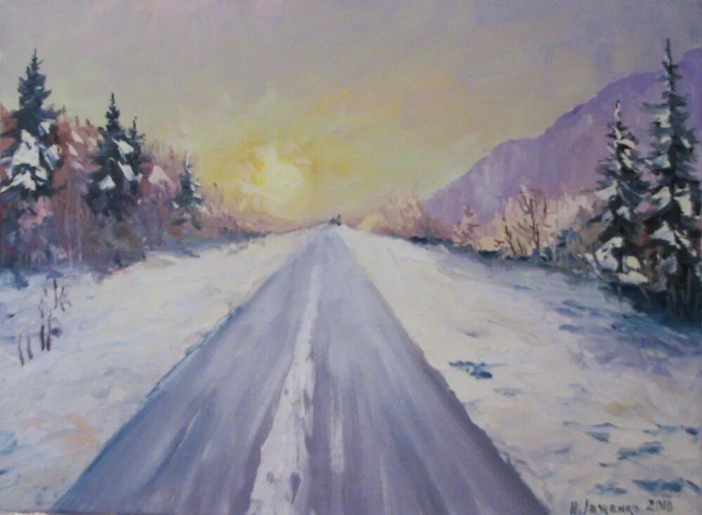Нарисовать рисунок зимняя дорога