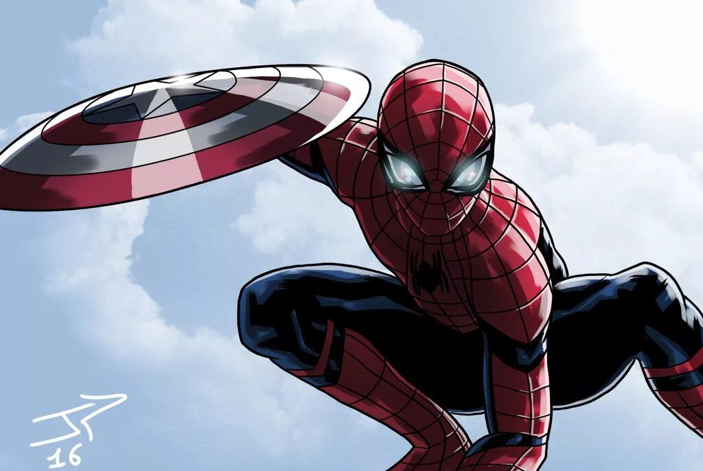 Мстители противостояние человек паук. Герои Марвел человек паук. Человек паук с щитом капитана Америки. Человек паук и Капитан Америка.
