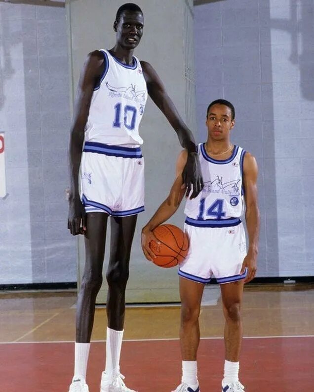 Самая высокая средний. Мануте бол суданский баскетболист. Мануте бол баскетболист рост. Мануте бол с женой. Георге Мурешан и Мануте бол.