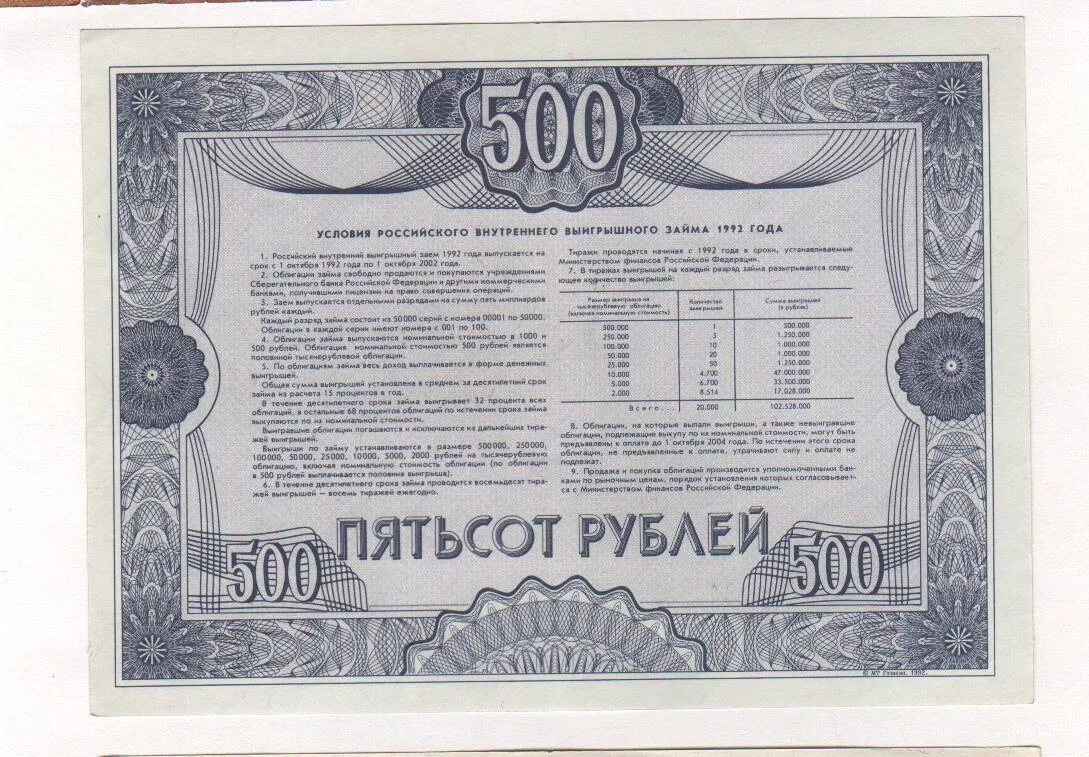 500 рублей 1992