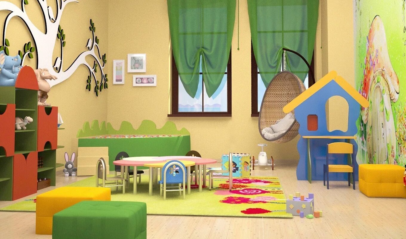 Описание детской комнаты в детском саду. Интерьер детского сада. Игровая комната. Детская игровая комната. Детская комната в саду.