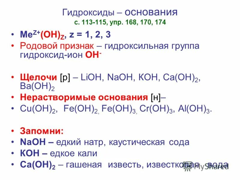 Гидроксид и основание разница