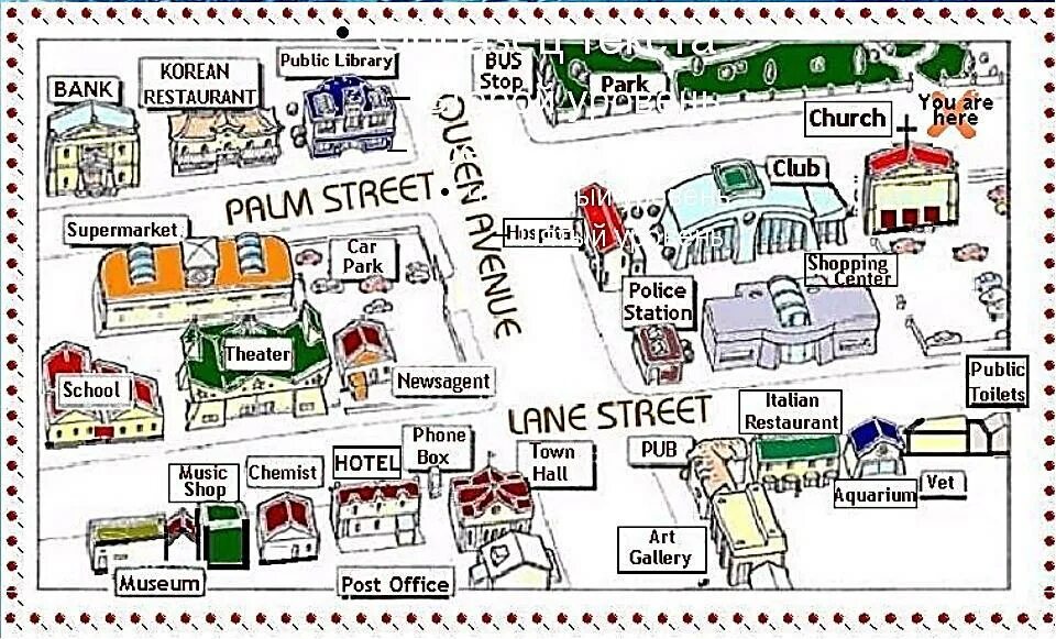 City day перевод. Карта города для изучения английского. Places in Town для детей. Places in the City английском. Карта города places in Town.