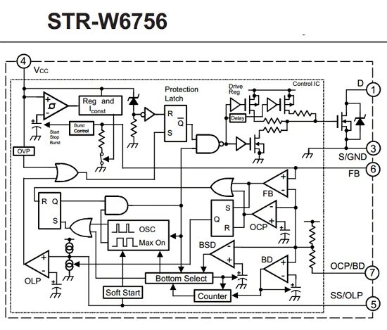 Фрагмента с включением микросхемы STR S6707 в блок питания телевизора MC41B Book