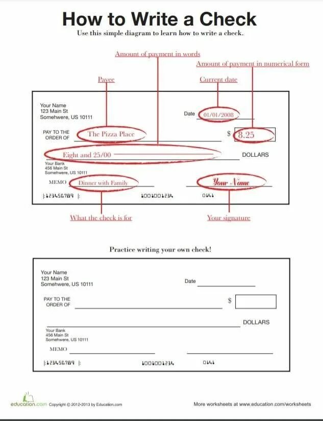 How to write a check. To write a cheque for. Check in Worksheets. Writing checks. Writing checker