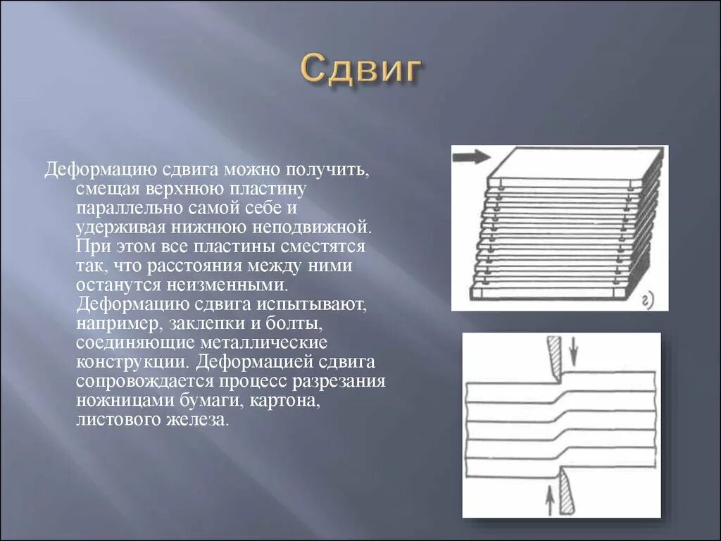 Деформация при которой происходит смещение слоев. Деформация сдвига. деформация среза. деформация сдвига и среза. виды деформации срез.