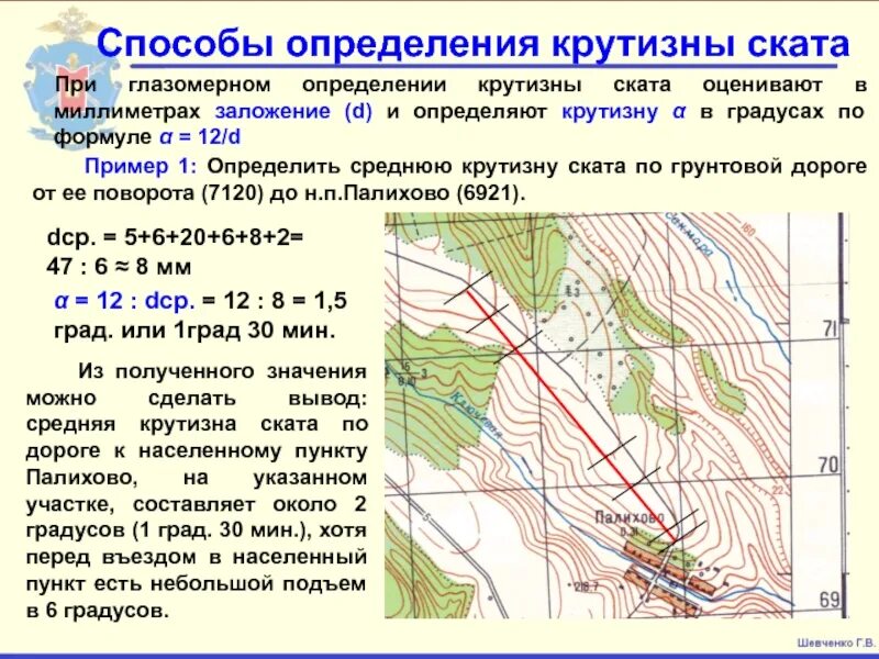 Линия имеет наибольшую протяженность. Шкала заложений на топографической карте. Крутизна склона на топографической карте. Измерения по топографической карте и на местности. Определение крутизны ската.