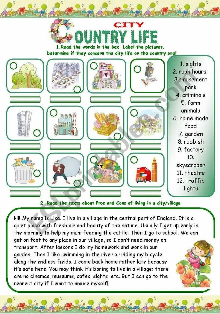 A day in the country 2. City Life and Country Life текст. City or Country Life. City Life Country Life Worksheets. City Country Worksheets.