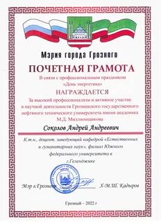 Почетная грамота энергетику