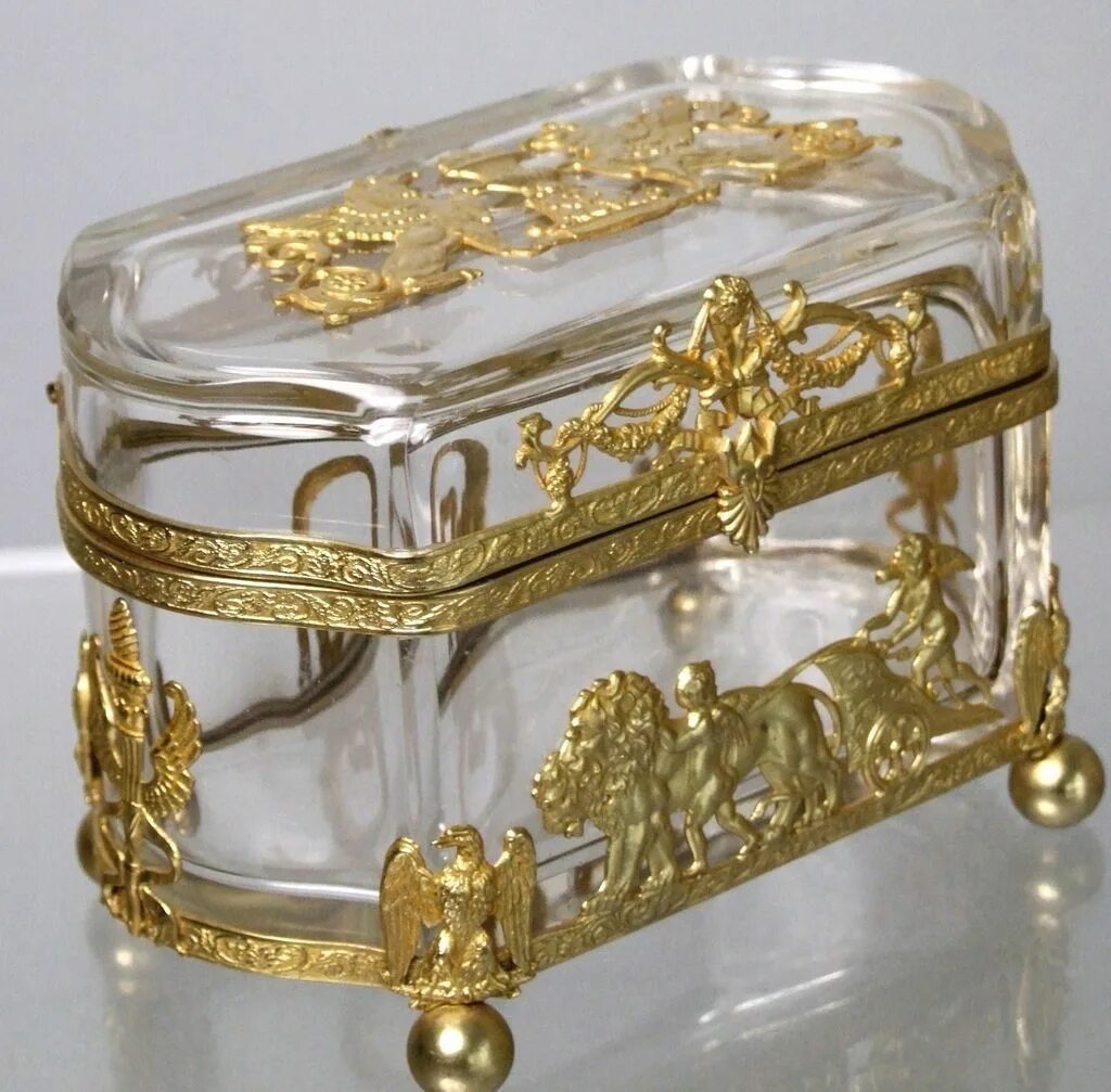 Хрустальная шкатулка Бакарат. Antique French Casket Crystal Bronze. Стеклянная шкатулка. Старинные шкатулки. Crystal box