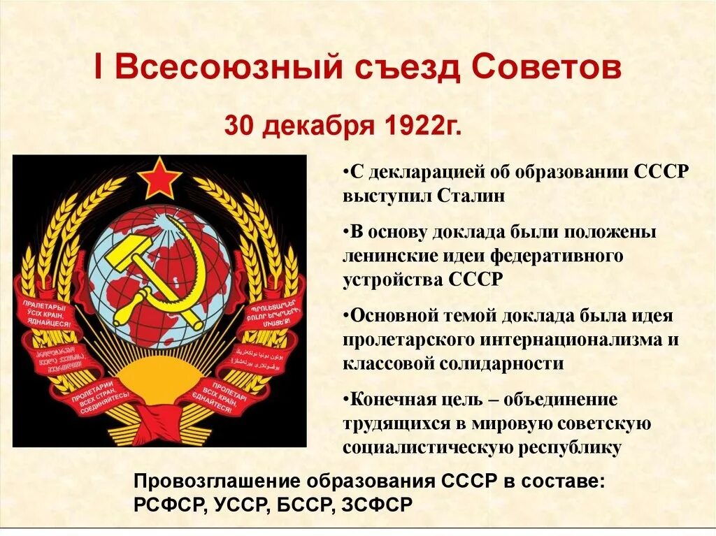 Образование ссср. 30.12.1922 Образован СССР. 1922 Образован Союз советских Социалистических республик (СССР). I съезд советов СССР 30 декабря 1922 г. 30 Декабря 1922г образование СССР.