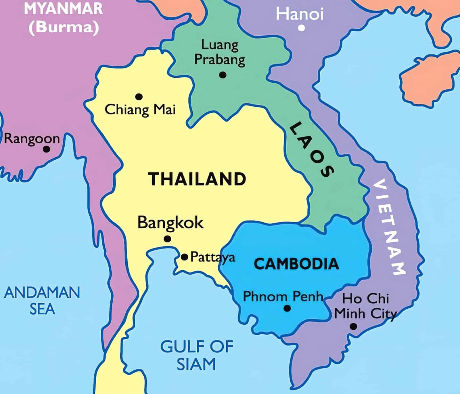 Карта тайланда на русском языке с городами. Географическое положение Тайланда на карте.