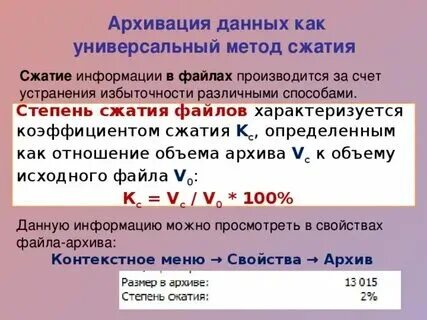 Процент сжатия текстовой информации
