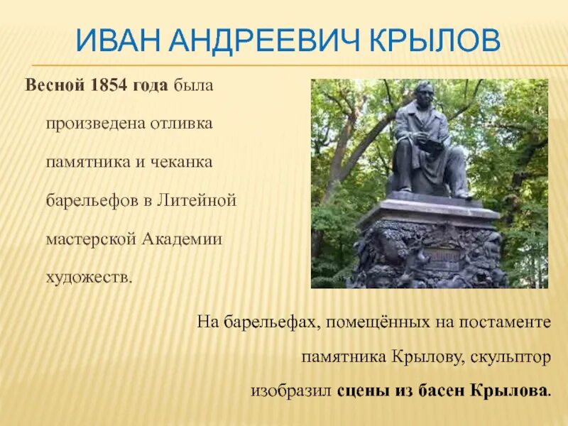 Укажите произведение памятник. Памятник Ивану Андреевичу Крылову презентация. Крылов памятник в Твери. Памятник Ивану Крылову в городе Тверь.