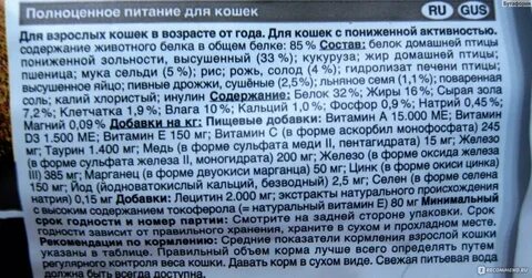 Состав корма что должно быть