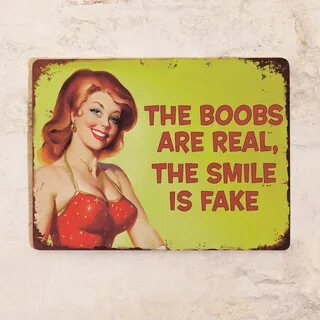 ✅ Жестяная табличка Boobs are real, smile is fake, металл, 30Х40 см, 40 см,...