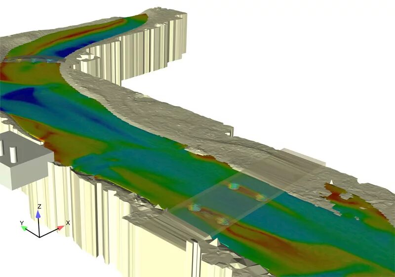 Flow 3 d. Flow simulation для рек river simulation. модель русла реки. моделирование реки. 3д модель реки.
