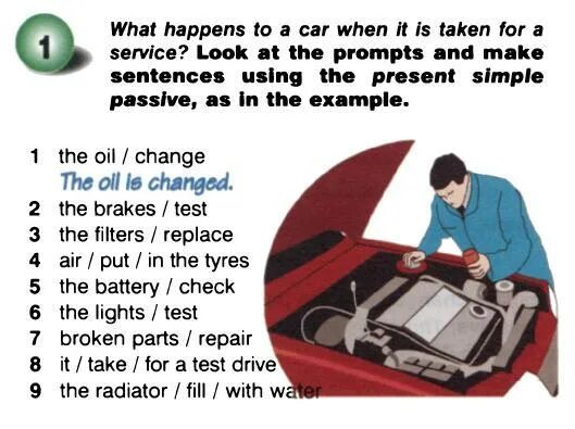 What happens to a car when it is taken for a service ответы. What happened. Look and make sentences. Make the sentences Passive.