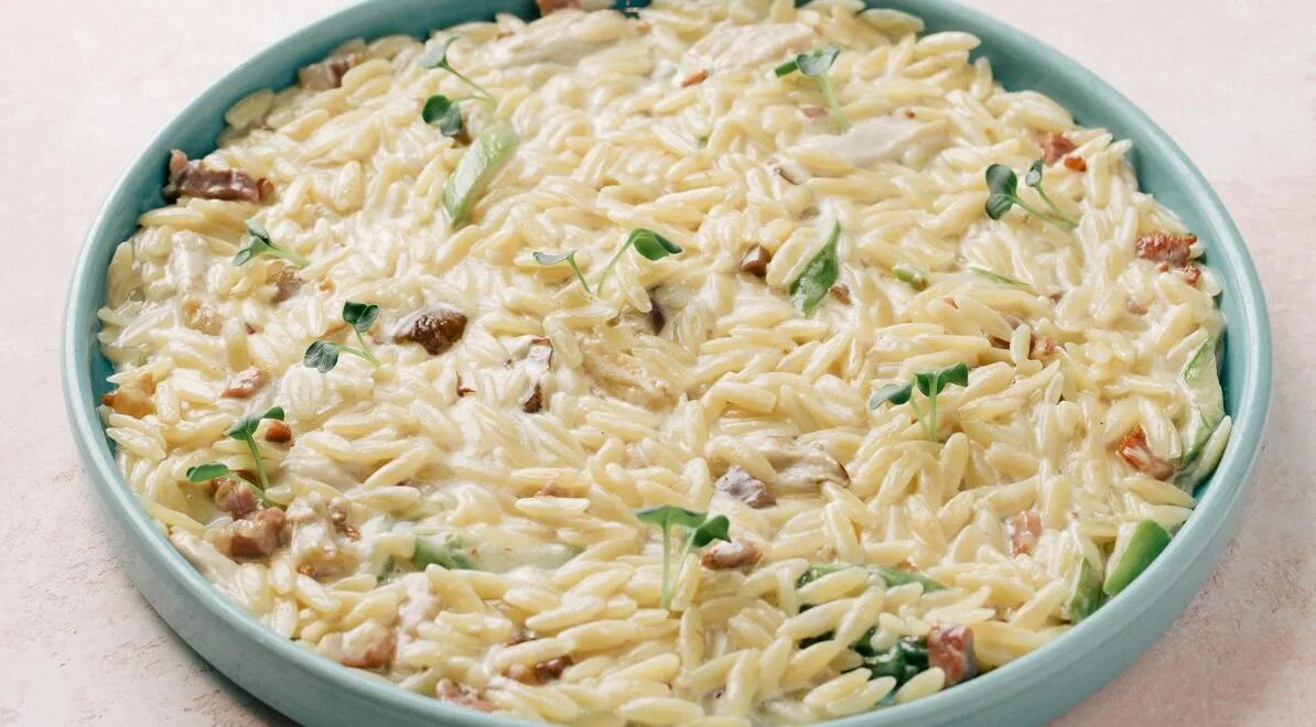 Ризони. Паста орзо с курицей. Орзо с шампиньонами. Орзо карбонара. Орзо с курицей и грибами.