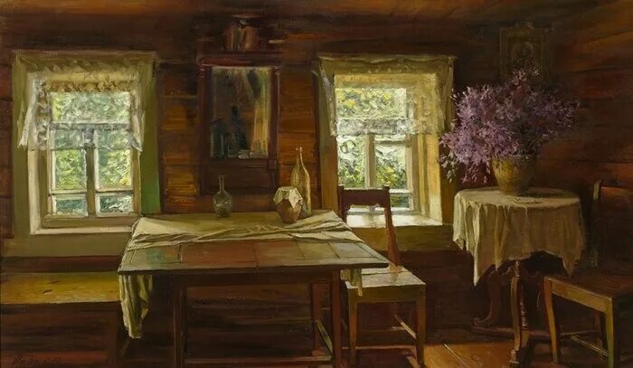 Солнце в избе. Художник чайников григорий леонтьевич (1960 -2008). картины. чайников григорий леонтьевич картины. картины григория чайникова в окне. стол у окна в избе.
