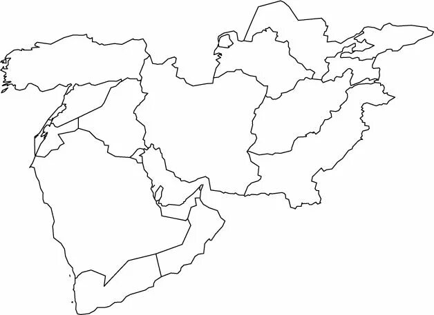 Middle asia. Юго-Западная Азия контурная карта. Контурная Азии. Контурная карта среднего Востока. Юго-Западная Азия карта черно-белая.