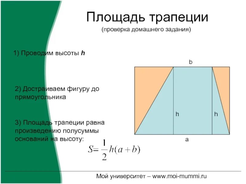 Площадь прямоугольной трапеции равна произведению ее. Полусумма трапеции. Площадь Трпап еции. Пл трапеции. Площадь трапетсы.