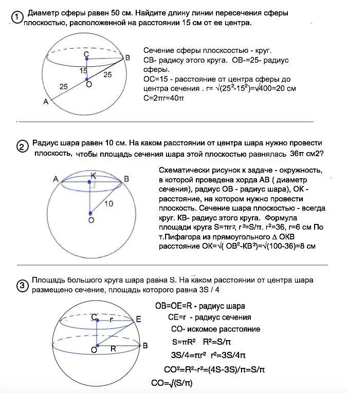 Радиус окружности и радиус шара. Радиус поверхности сферы. Радиус сферы сечение сферы. Сечение сферы и шара плоскостью. Площадь сечения сферы.