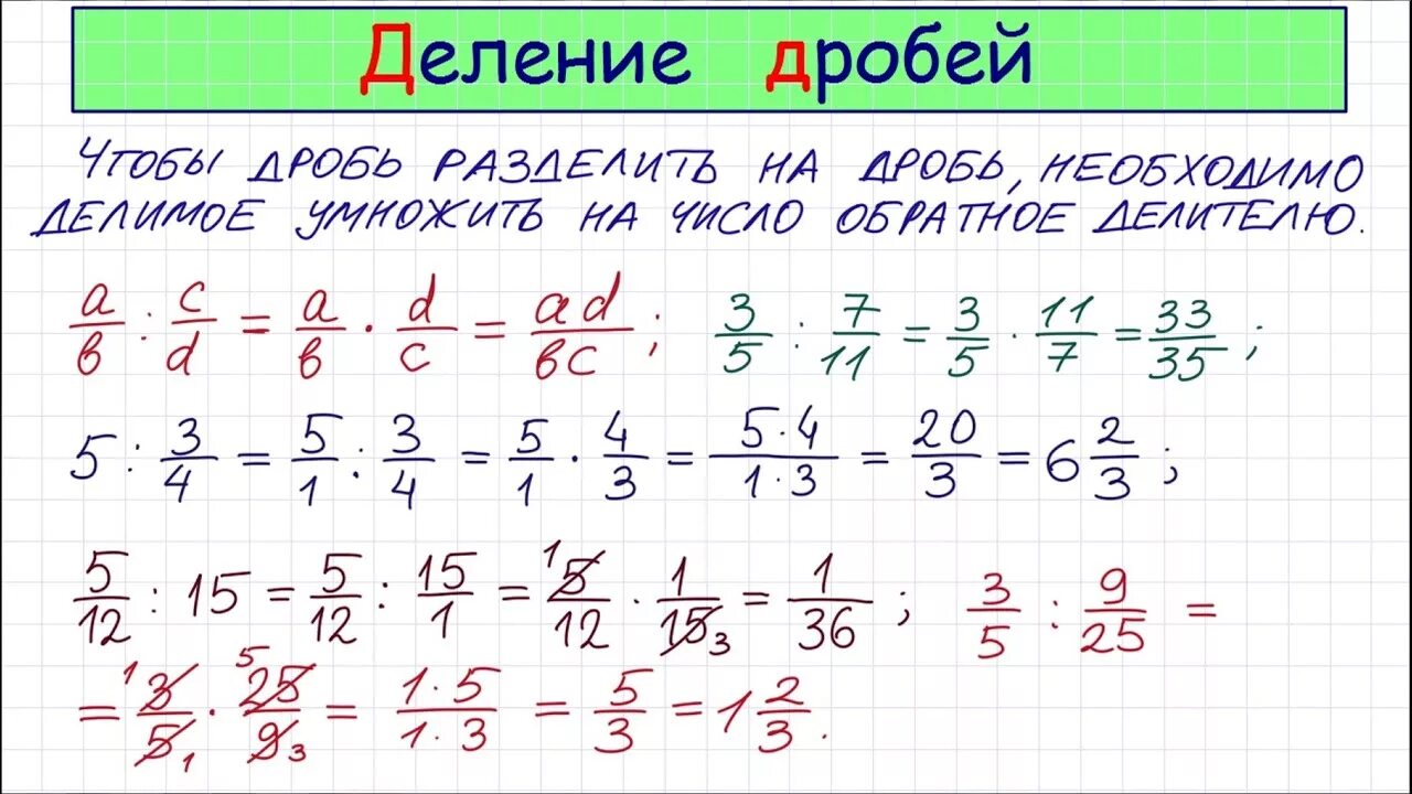 Деление дробей видео 5 класс