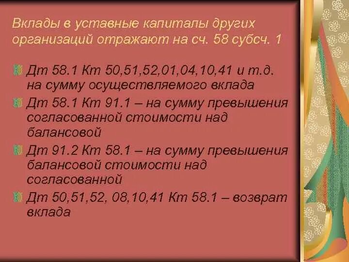 Вклады в уставные капиталы других организаций. Вклад в уставный капитал другой организации. Учет вкладов в уставные капиталы других организаций. Взнос в уставной капитал.