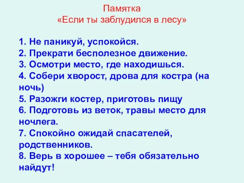 Памятка если ты заблудился васюткино озеро