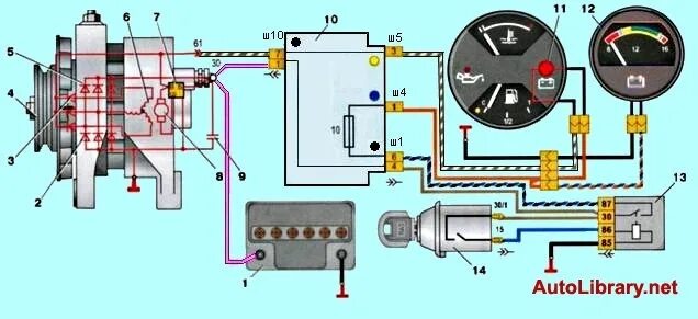 Не работает зарядка генератора. Цепь лампочки заряда АКБ ВАЗ 2107. Схема зарядки аккумулятора ВАЗ 2104 инжектор. Лампочка генератора ВАЗ 2107. ВАЗ 2107 лампа зарядки аккумулятора.