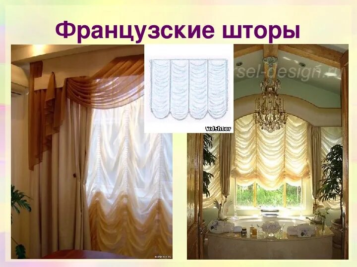 Какие бывают виды штор. Шторы на технологию французские. проект штор. французские шторы проект технологии. название штор.